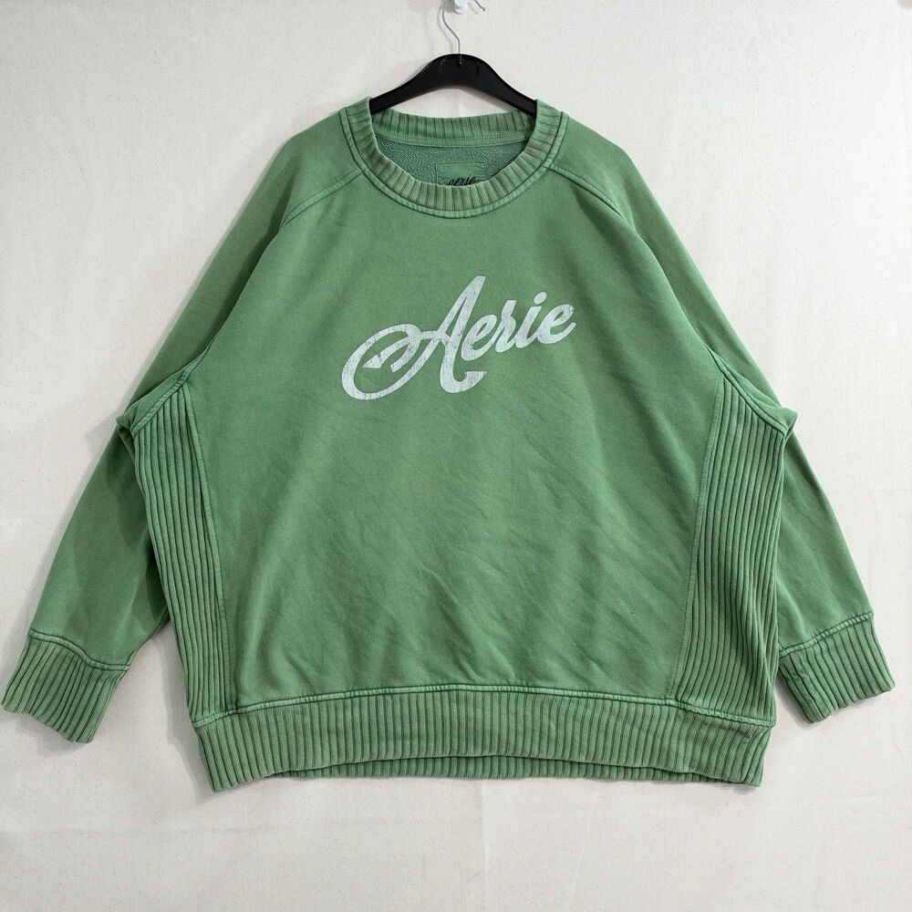 Aerie Crewneck Oversize Green Sweatshirt Pullover Large Women